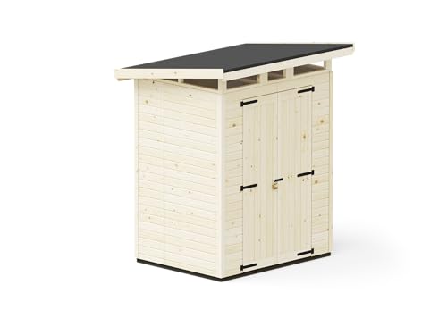 Upyard Gartenhaus Strongbox M - Robuste Holz Gerätehaus mit Feuchtigkeitsbeständiger WPC Fundament und extra Strapazierfähigem Kunststoff Dach, 163x127 cm, Naturholz