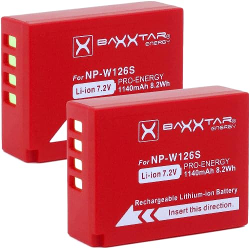 Baxxtar PRO 2X - NP-W126s NP-W126 (echte 1140mAh) kompatibel mit Fujifilm X100F X100V X-A5 X-A7 X-E4 X-Pro2 X-S10 X-T3 X-T10 X-T20 X-T30 X-T100 X-T200 usw.