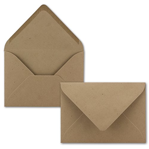 250x kleine Umschläge aus Kraftpapier in Sandbraun DIN C7 8,1 x 11,4 cm mit Spitzklappe und Nassklebung in 120 g/m² - Kleiner blanko Mini-Umschlag