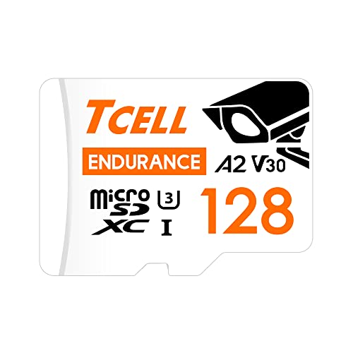 TCELL High Endurance 128 GB microSDXC-Speicherkarte mit Adapter für Dashcams, Heimüberwachung, CCTV – A2, UHS-I U3, V30, 4K, Micro-SD-Karte, Lesen/Schreiben bis zu 100/80 MB/s, Full HD & 4K UHD Microsd