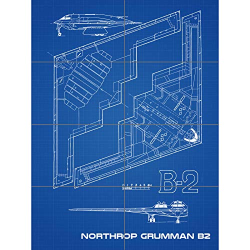 Northrop B-2 Spirit Stealth Bomber Blueprint Plan XL Giant Panel Poster (8 Sections) Blau
