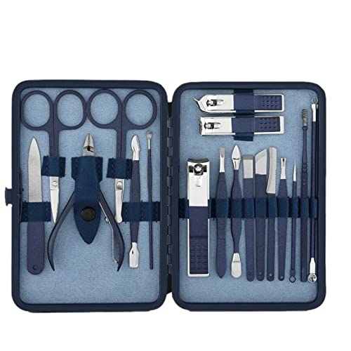Blaues Maniküre-Werkzeug-Set aus Edelstahl, professionelles Nagelknipser-Set mit Pediküre-Paronychie-Zangen-Trimmerschneidern, 18 Stück im Set