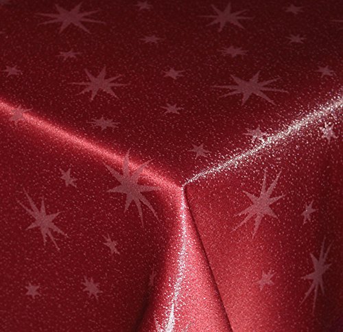 Tischdecke Weihnachten 130 x 260 cm Rot Rechteckig Weihnachtstischdecken Lurex Sterne bügelfrei knitterfrei Tischdecken Advent Weihnachtsdeko Tischdeko Herbst