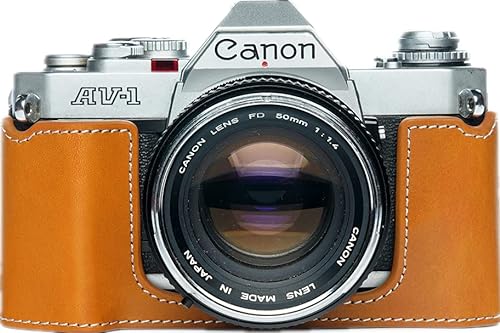 Zakao Kameratasche für Canon AV-1 Kamera, handgefertigt, echtes Leder, halbe Kameratasche für Canon AV-1 Kamera, mit Handschlaufe, Gelb
