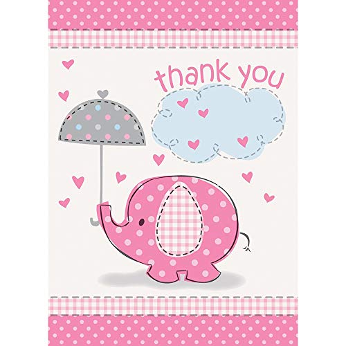 Unique Party Supplies Pink Elefant Baby Dusche Thank You Karten, 8 Stück