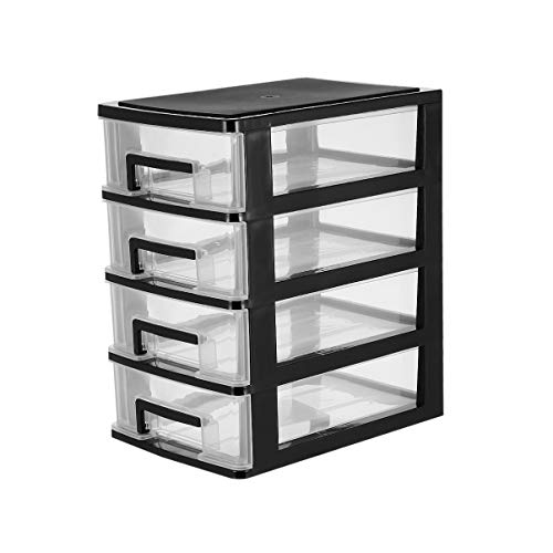 Wakauto Kunststoffregale 4 Schubladen Organizer Regale Lagerschrank Regal Rack Schwarz Transparente Aufbewahrungsboxen für Büro Schlafzimmer zu Hause (21. 1X15. 2X25. 2Cm)