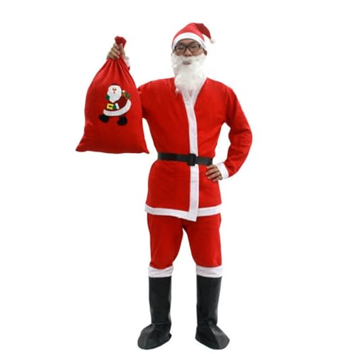 XEYYHAS Weihnachtsmann-Bartmütze, Handschuhe, Kleid/Oberteil, Hose, Lederstiefel, Weihnachtsmann-Anzug, Weihnachtsmann-Kostüme, Verkleidungen, Requisiten, Weihnachts-Kostüm, Kleid