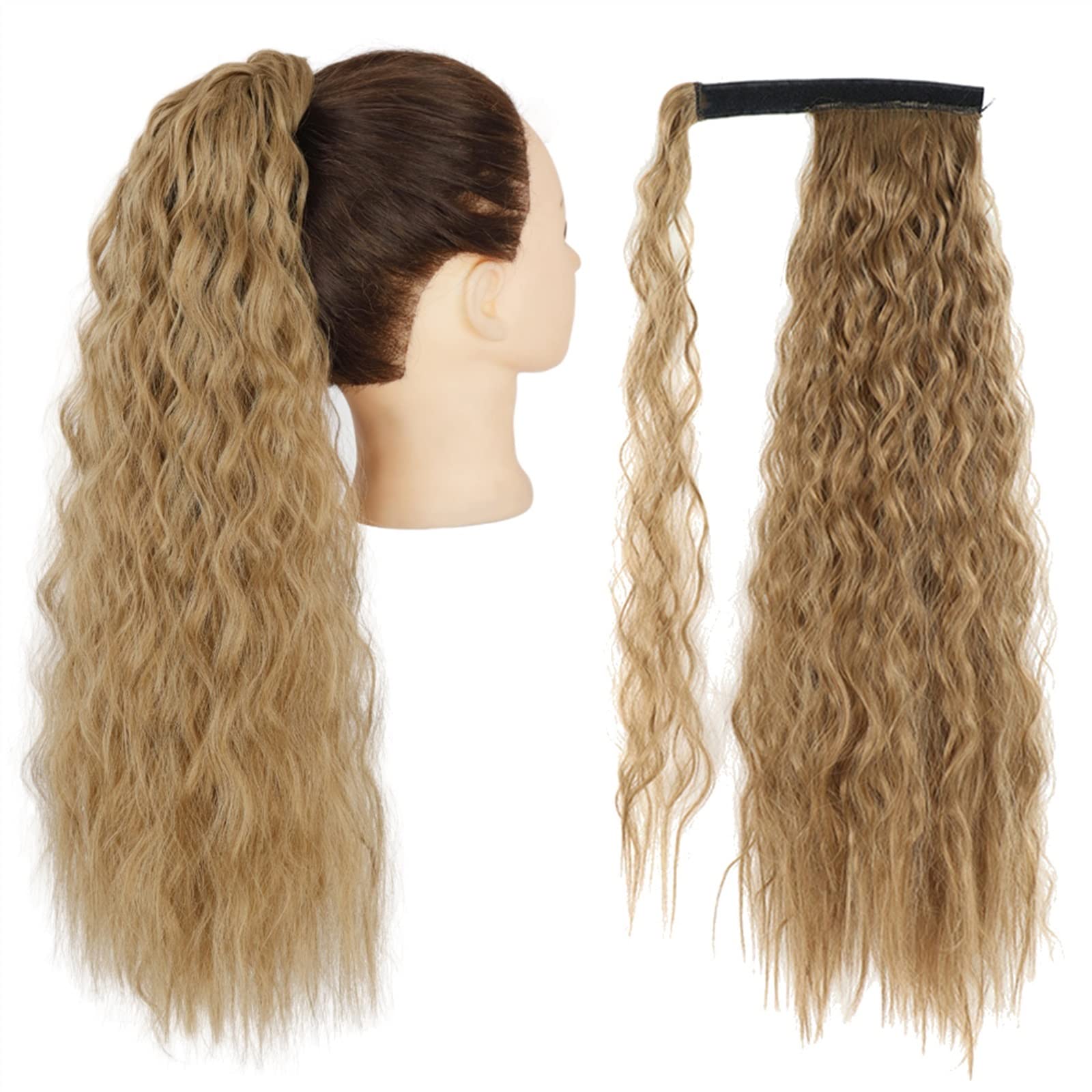 Pferdeschwanz-Verlängerung Synthetischer Mais gewellter langer Pferdeschwanz for Frauen Haarteil Wrap On Clip Haarverlängerungen Haarteil für Frauen (Color : Q19-12-24, Size : 22inch-55cm)