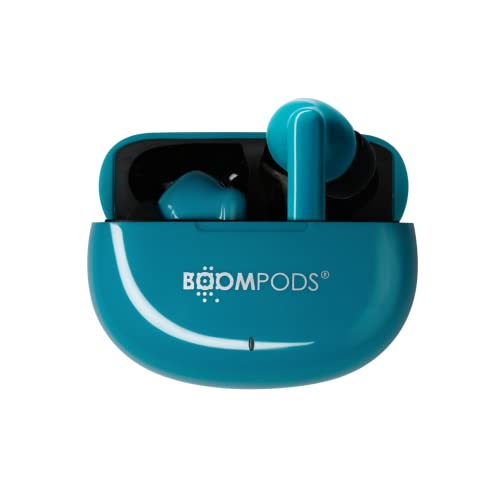 Boompods, Tide Skim TWS Kabellose Kopfhörer, Blau, Bluetooth, magnetische Ladehülle, wasserfest/schweißfest, IPX 4, sofortige Verbindung, Ladehülle mit 20 Stunden Akku
