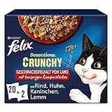 FELIX Sensations Crunchy Katzenfutter nass in Gelee, Sorten-Mix, 4er Pack (4 x 20 Beutel à 85g)