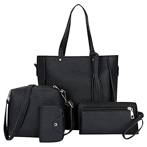 RUSTOO Damen Handtaschen Set 4 Stück, PU Leder Tote Geldbörsen Set, Mehrzweck Klassische Umhängetasche, Handtasche + Umhängetasche + Brieftasche + Kartenhalter