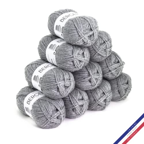 Bergère de France - BARISIENNE, Wolle set zum stricken und häkeln (10 x 50g) - 100% Acryl - 4 mm - Sehr weicher Rundfaden - Grau (DOLMEN)