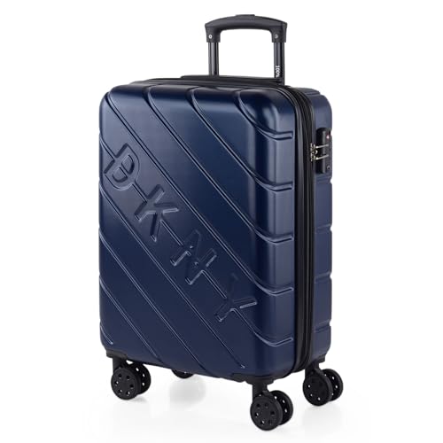 DKNY - Koffer Klein Handgepäck - Handgepäck Koffer 4 Rollen - Koffer Handgepäck 55x40x20 Leicht und Robust - Reisekoffer Klein aus Hochwertigen Materialien, Marine Blau
