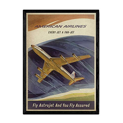 Nacnic Vintage-Poster von American Airlines, Dekoration für Innenräume, Vintage-Bilder, Retro-Dekoration, A3, mit Rahmen