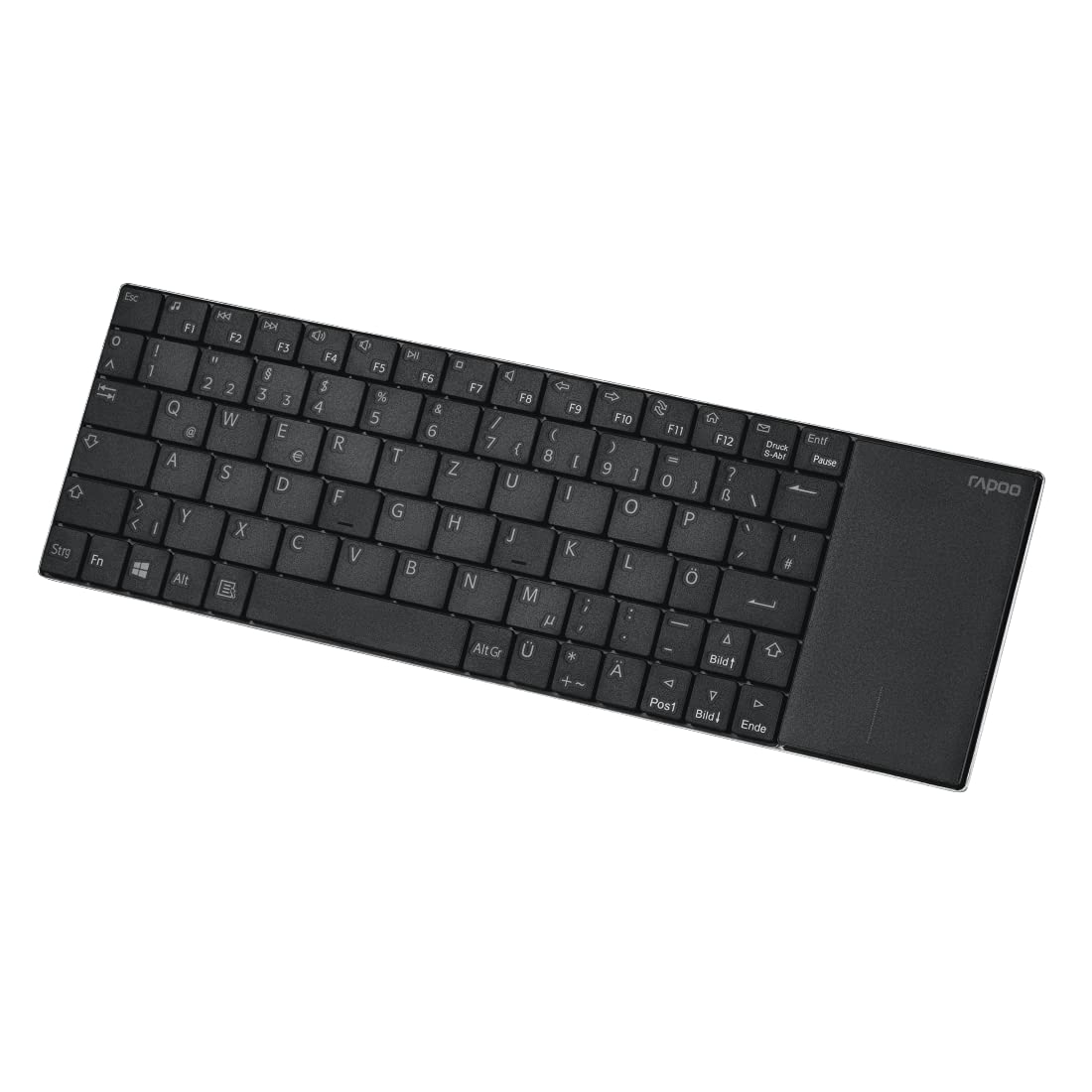Rapoo E2710 kabellose Multimedia Tastatur wireless Keyboard flaches Edelstahl Design 6 Monate Batterielaufzeit DE-Layout QWERTZ PC & Mac - schwarz, Kompakt