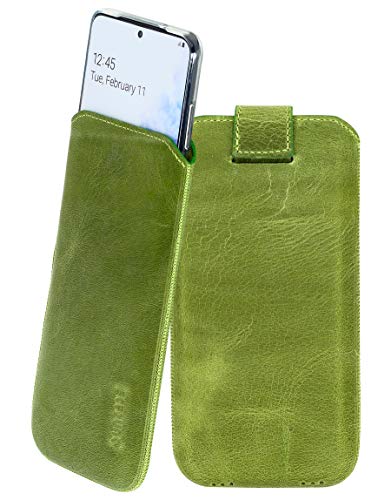 Suncase Etui Tasche kompatibel mit Samsung Galaxy S20 Plus mit ZUSÄTZLICHER Hülle/Schale/Bumper/Silikon *Lasche mit Rückzugfunktion* Handytasche Ledertasche Schutzhülle Case in antik-Kiwi grün