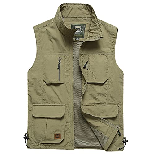 Herren Freizeitweste Outdoor Frühling Sommer Multi-Taschen Reise Weste Größe S-5XL Wandern Angeln Ärmellose Jacken,Khaki,4XL