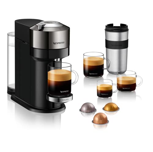 Krups XN910C Nespresso Vertuo Next Kaffeekapselmaschine | 1,7 Liter Wassertank | Kapselerkennung durch Barcode | 6 Tassengrößen | Power-Off Funktion | aus 54 % recyceltem Kunststoff | Dark Chrome