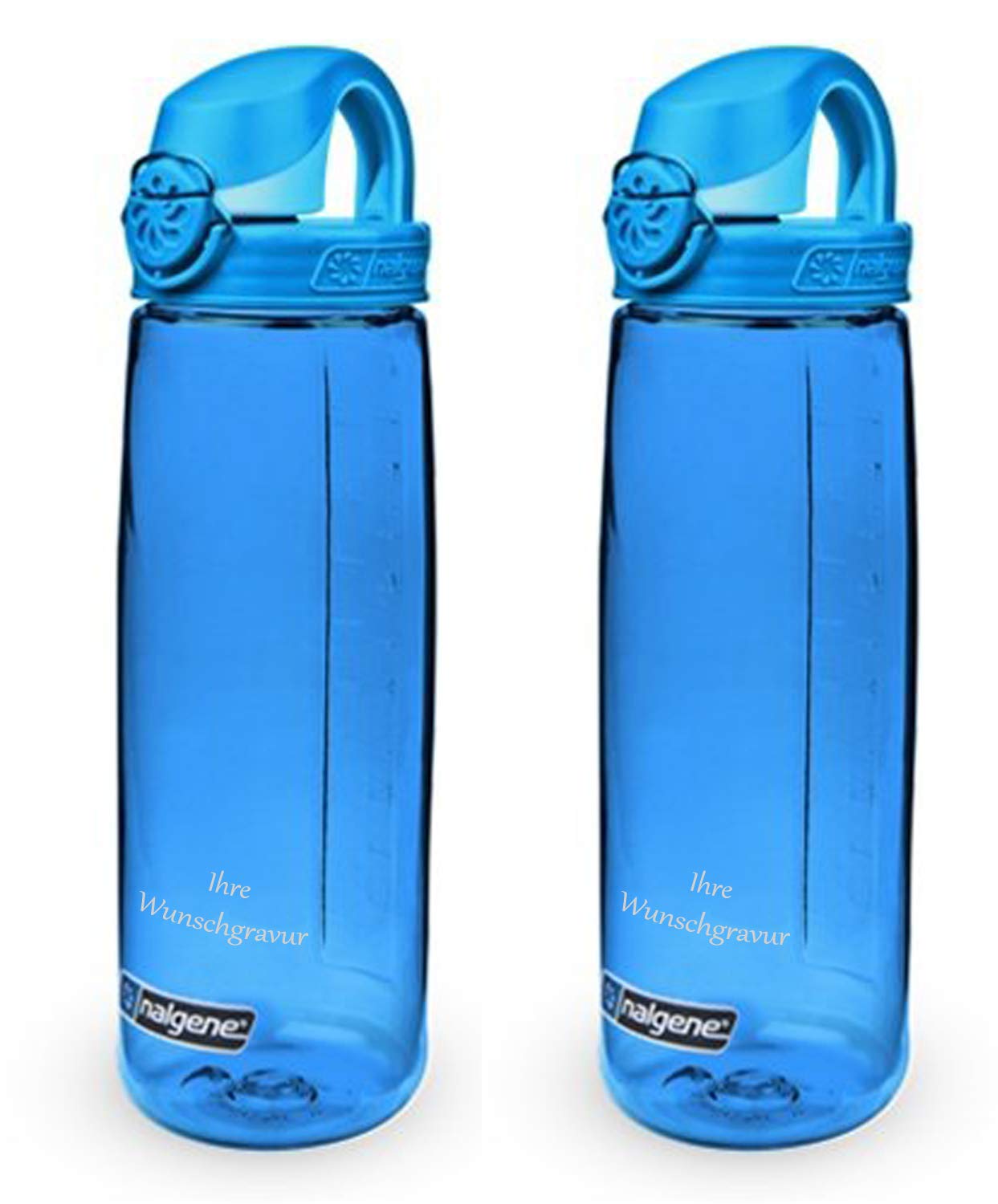 Nalgene Trinkflasche 'OTF' – 0,65L (2x Blau-blau-hellblau, mit Namensgravur)