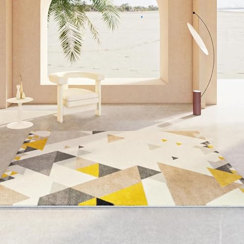 18meng Art Modernes Design Waschbarer Teppich geometrisches Muster Weiß Gelb Kurzflor Teppich, Wohnzimmer Teppich, Schlafzimmer Teppich Kinderzimme Wohnkultur rutschfeste Teppiche 50x80cm