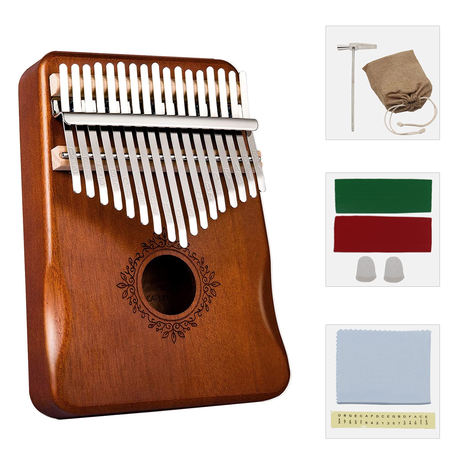 17 Schlüssel Daumenklavier WorthPlanet Thumb Piano Daumenklavier Instrument Tragbares Mbira Finger Daumen Piano Musikinstrument Kultivieren für Anfänger und Profis W150001