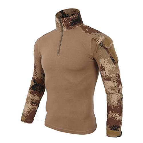emansmoer Herren Stehkragen Langarm 1/4 Zip Pullover Tops Armee Militär Combat Taktisch Outdoor Sport Quick Dry T-Shirt Tee (Large, Camo 03)