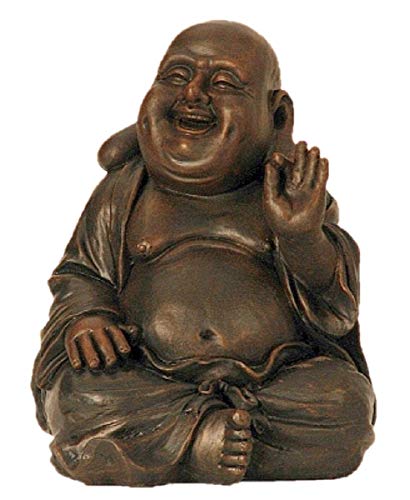 Geschenkestadl Große Buddha Figur lacht sitzend 31cm Dunkelbraun Feng Shui Buddhismus Asia Deko