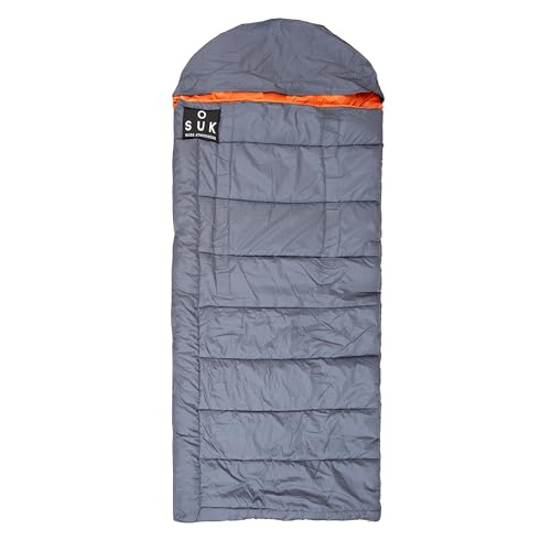 SOUK ONE Premium Kinderschlafsack Outdoor Camping Deckenschlafsack 3-4 Jahreszeiten für Kinder und Jugendliche (Grau Orange, 70cm x 135cm)