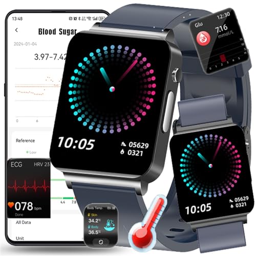 Fohatu 𝐁𝐥𝐮𝐭𝐳𝐮𝐜𝐤𝐞𝐫𝐛𝐥𝐮𝐭𝐳𝐮𝐜𝐤𝐞𝐫𝐦𝐞𝐬𝐬𝐮𝐧𝐠 Smartwatch 𝐄𝐂𝐆,Smartwatch Bluetoothm-Anrufe, Fitness-Tracker Pulsschlag Blutsauerstoff Monitor,Schritt Schalter,Sportuhr,H