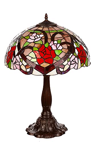 Lampe im Tiffany-Stil 16 Zoll Libelle, Schmetterling edel, Rose Dekorationslampe, Tiffany Stil, Glaslampe, Leuchte,Tischlampe, Tischleuchte (Tiff 188 Rose)