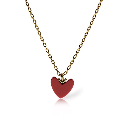 QZH Halsketten, 925 Sterling Silber Einfache Herz Halskette Rot Frauen Temperament Exquisite Schmuck Braut Geschenk/Rot