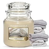 Yankee Candle Glaskerze, mittel, Warm Cashmere, beige, 9,9 x 9,9 x 13,5 cm