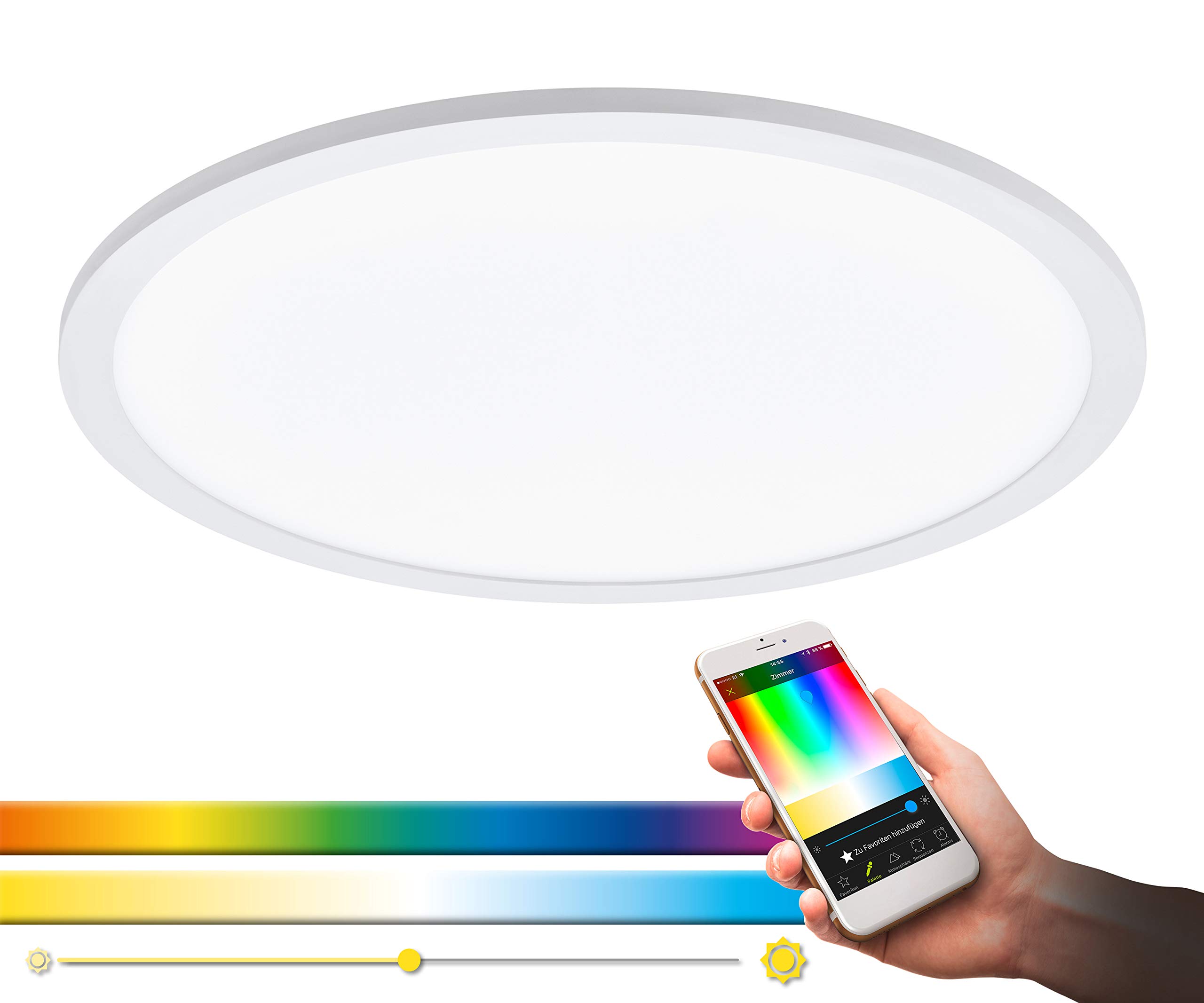 EGLO connect LED Deckenleuchte SARSINA-C Panel, Smart Home Deckenlampe, Material: Aluminium, Kunststoff, Farbe: Weiß, Ø 45 cm, inkl. Fernbedienung, dimmbar, Weißtöne und Farben einstellbar