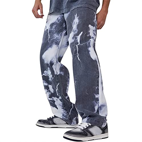 Yokbeer Herren Jeans Casual Relaxed Fit Denim Hosen Baggy Herren Hip Hop Hose Cargohosen Loose Fit Jeans Hose mit Weitem Bein Straight Leg Vintage Color Streetwear (Color : Blue, Size : XL)