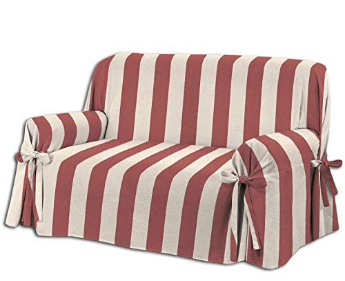 HomeLife Sofabezug Beige Rot & Couch Überzug | weicher Sessel & Sofa Überzug & Sofaüberwurf Decke gestreift | Sofa Überwurf aus angenehmer Baumwolle | schöne Sofa Cover Abdeckung