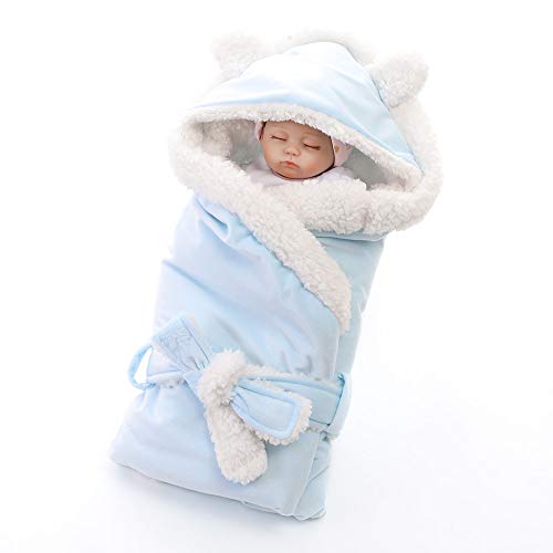 Baby Schlafsack Swaddle Neugeborene Kapuze Pucktuch Herbst Winter Mädchen Junge Wickeldecke 0-1 Jahr (80 * 80cm, Blau)