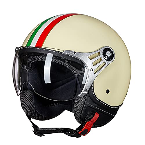 Vintage Motorrad Open Face Helm Vintage Roller Helm Damen Herren Retro Elektrischer Halbhelm mit Sonnenblende Vespa Jet-Helm für Cruiser Motobike DOT/ECE Approved A,XXL