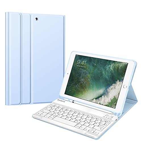 Fintie Tastatur Hülle für iPad 9.7 2018 (6. Generation), Soft TPU Rückseite Gehäuse Keyboard Case mit eingebautem Pencil Halter, magnetisch Abnehmbarer QWERTZ Bluetooth Tastatur, Himmelblau
