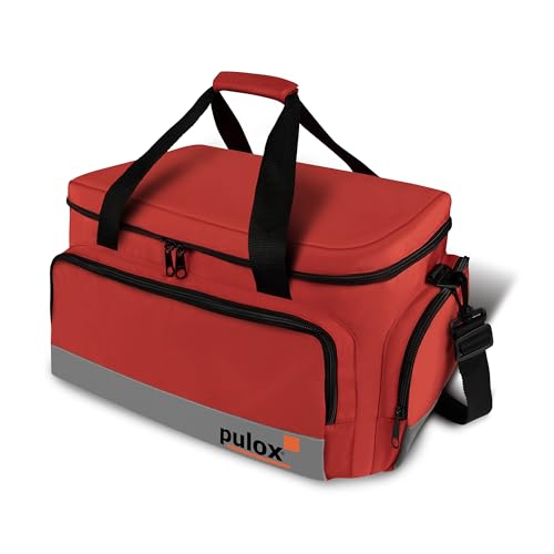 pulox Erste-Hilfe Notfalltasche inkl. Füllung & Pulsoximeter PO-200 Solo, 44 x 27 x 25 cm, Rot