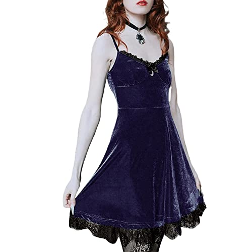 enheng Gothic-Kleid für Damen, Schwarze Spitze, drapiertes Kleid, viktorianisches, ärmelloses Kleid, Nachtoutfit