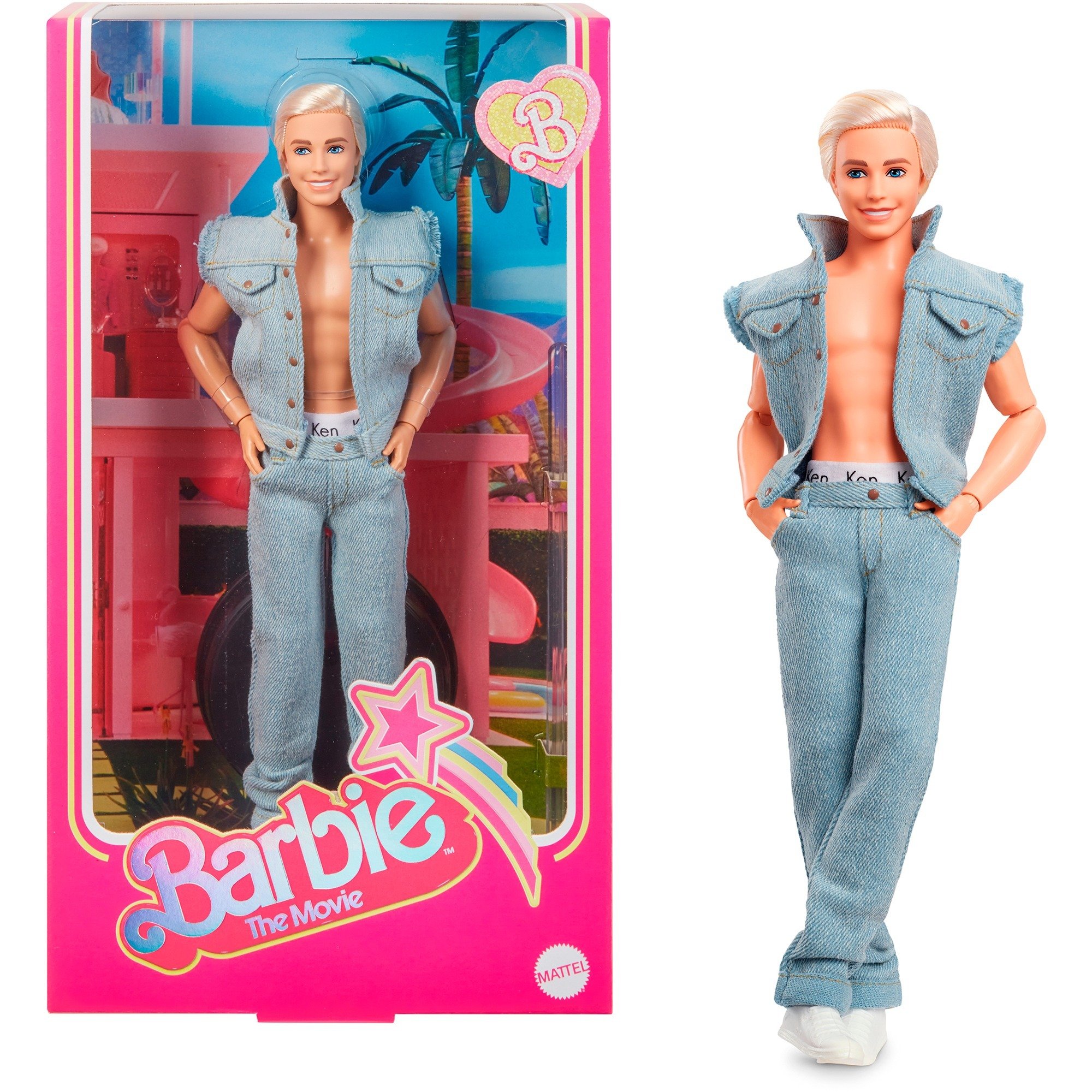 Ken-Puppe zum Sammeln aus dem Barbie-Spielfilm mit Jeansoutfit und original Ken-Unterwäsche, HRF27