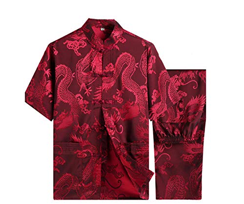 huateng Chinesisch Kleidung Tang Anzug - Traditionell China Kampfkunst Kung Fu Tai Chi Lange Ärmel/Kurzarm Kostüm Anzug für Herren