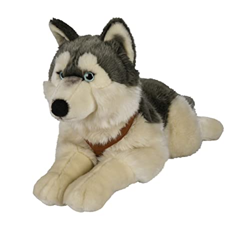 Uni-Toys - Husky mit Geschirr, liegend - 62 cm (Länge) - Plüsch-Hund - Plüschtier, Kuscheltier