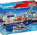 PLAYMOBIL City Action 70769 Großes Containerschiff mit Zollboot, Schwimmfähig, Ab 4 Jahren