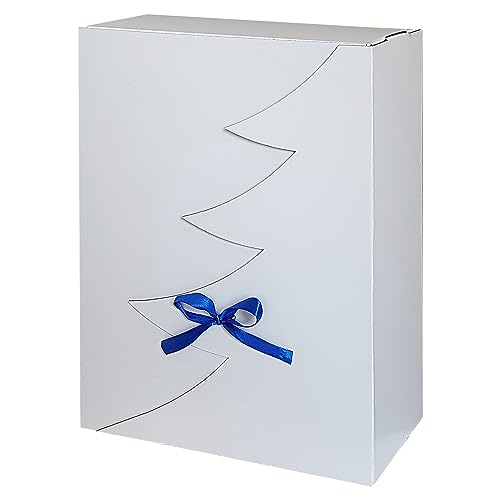 Premium Weißer Weihnachtsbaum Geschenkbox – 24 Stk – 35x25x15 cm | Eingetragenes EU-Design | Satinband | Nachhaltige Verpackungslösung