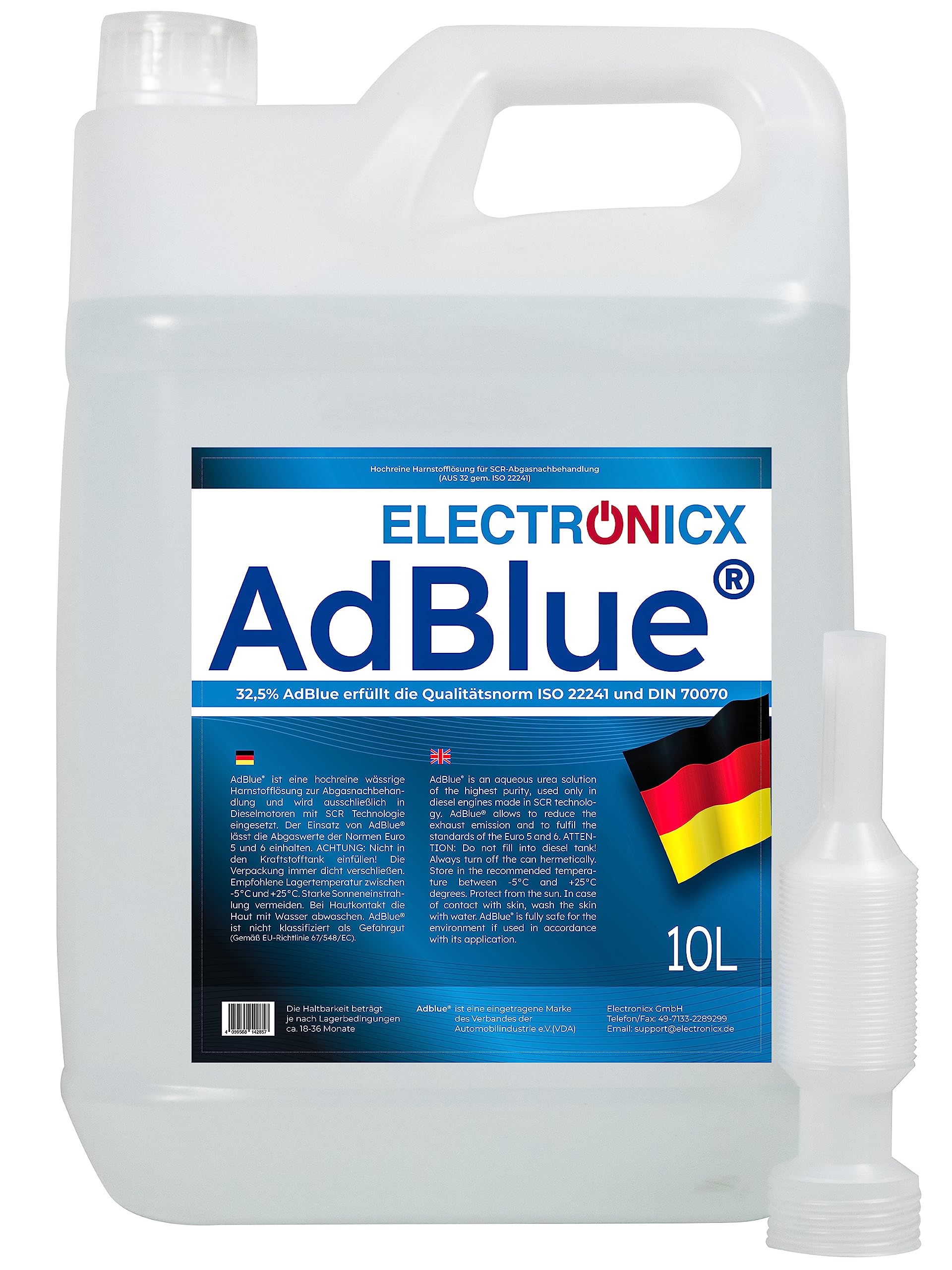 Electronicx AdBlue 80 Liter 8 X 10L Liter für Diesel Kanister Harnstofflösung gemäß ISO 22241/1 DIN 70070 VDA lizenziert für SCR-Abgasnachbehandlung Ad Blue Adblue kaufen einfüllstutzen adblue