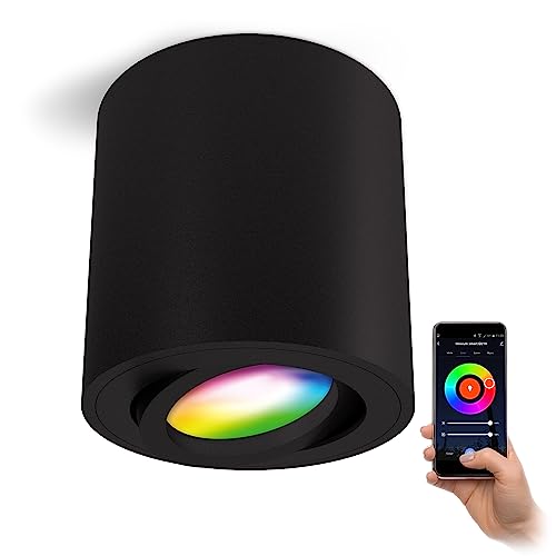 linovum CORI Aufbauspot schwarz GU10 dimmbar mit Smart Home RGB+W Licht - LED Strahler schwenkbar kompatibel mit Alexa, Google, Siri