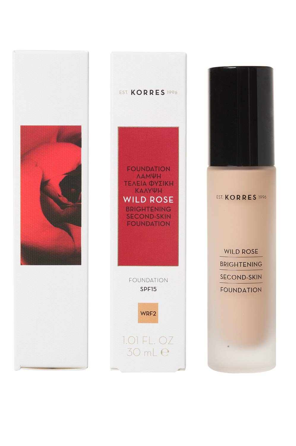 KORRES Wild Rose Foundation WRF2, mit Wildrosenöl, Make-Up für einen frischen, jungen & makellosen Teint, vegan, 30 ml