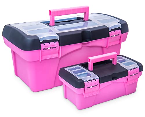 Pink Power Rosa Werkzeugkasten für Frauen – Nähen, Kunst & Handwerk Organizer Box klein & groß Kunststoff Werkzeugkasten mit Griff – Rosa Werkzeugkasten Nähkasten Werkzeug Aufbewahrungsbox – Tragbare