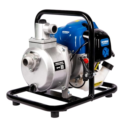 HYUNDAI Benzin-Wasserpumpe GWP25052 mit 1.84 PS Motor, 8000 l/h Fördermenge, 25 m Förderhöhe (Motorpumpe, Gartenpumpe, Pumpe, Teichpumpe)